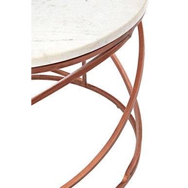 Nirav White Marble Round Coffee Table with Brass Finish Base