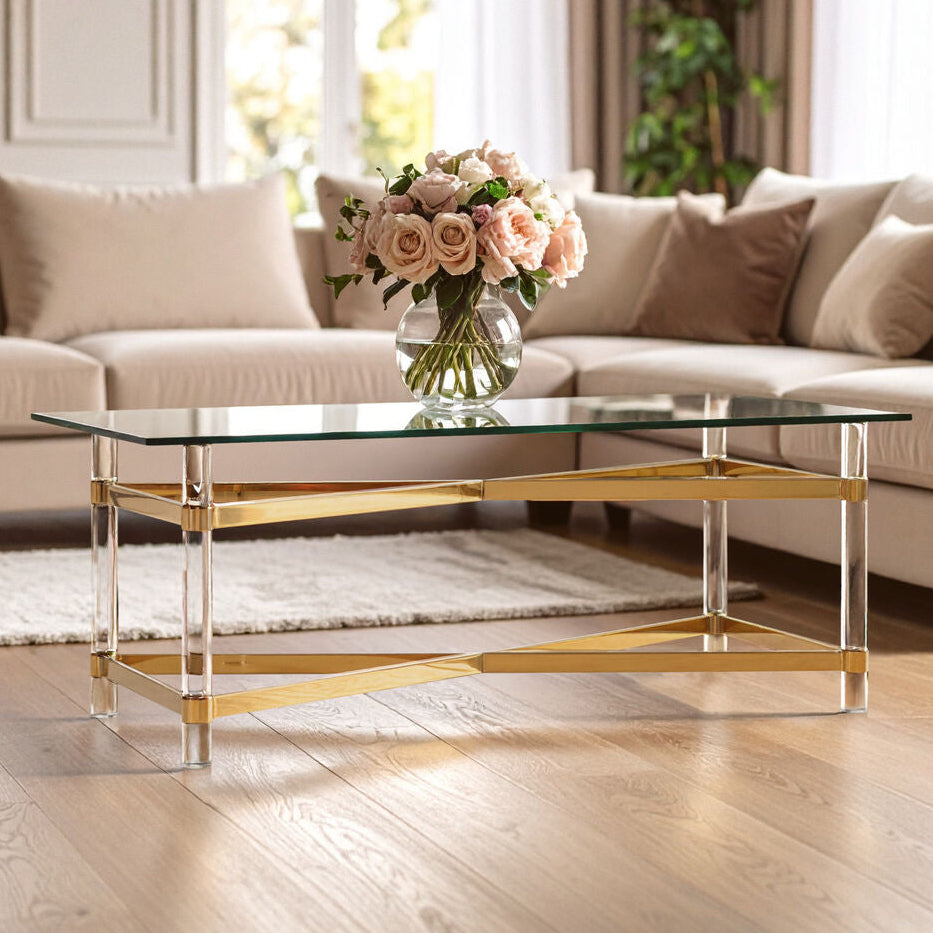 Glass Top Coffee Table with Acrylic Legs | Clarence