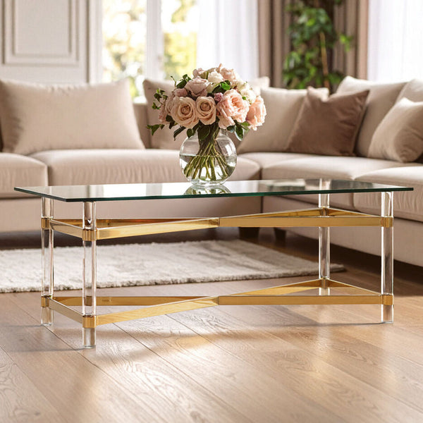 Glass Top Coffee Table with Acrylic Legs | Clarence