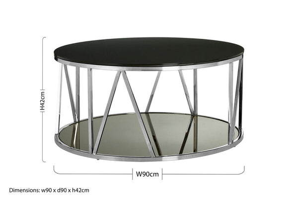 Alvaro Chrome Stainless Steel Coffee Table with Black Tempered Glass Top