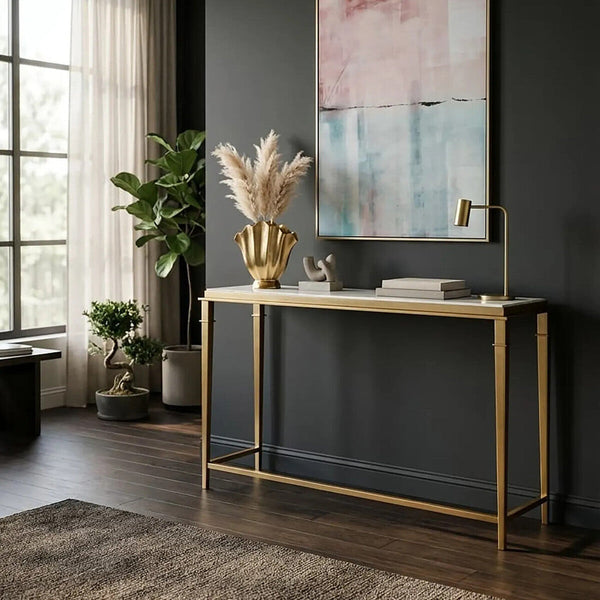 Alvaro White Marble Console Table with Gold Finish Frame