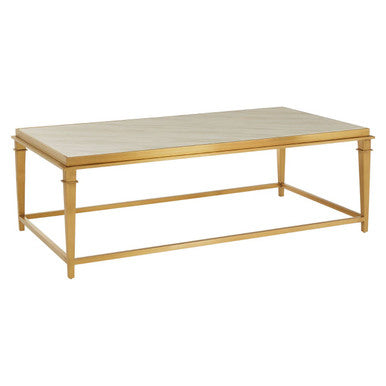Rectangular White Marble Coffee Table with Warm Gold Stainless Steel Frame, Alvaro