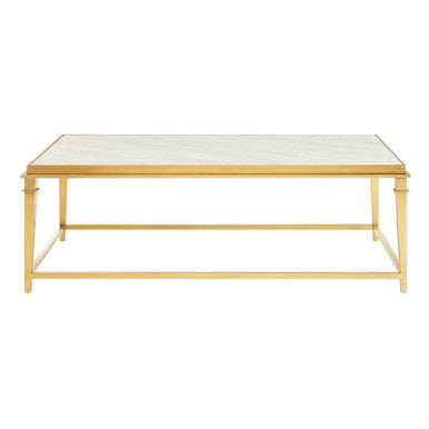Rectangular White Marble Coffee Table with Warm Gold Stainless Steel Frame, Alvaro