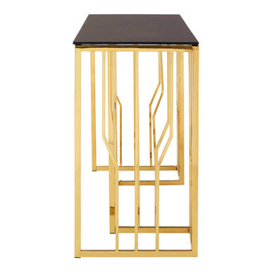 Alvaro Black Glass Console Table with Gold Finish Frame