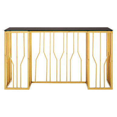 Alvaro Black Glass Console Table with Gold Finish Frame