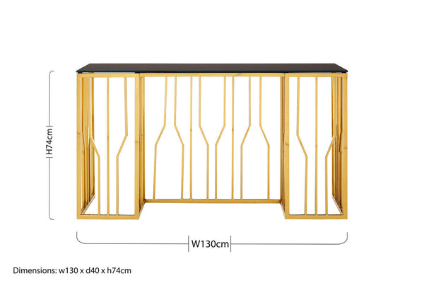 Alvaro Black Glass Console Table with Gold Finish Frame