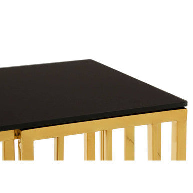 Alvaro Black Glass Console Table with Gold Finish Frame