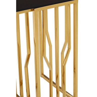 Alvaro Black Glass Console Table with Gold Finish Frame