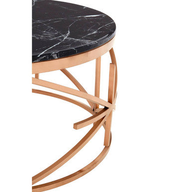 Alvaro Black Marble Round Coffee Table with Rose Gold Finish Frame