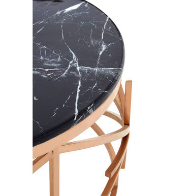 Alvaro Black Marble Round Coffee Table with Rose Gold Finish Frame