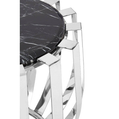 Alvaro Chrome Stainless Steel Side Table with Black Marble Top