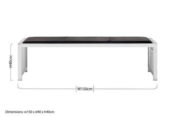 Novara Black Leather Bench with Stainless Steel Frame
