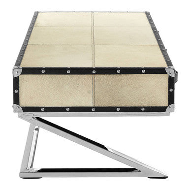 Mango Wood Three-Drawer Coffee Table with Leather Handles Black Trim and Stud Detailing | Kensington Townhouse