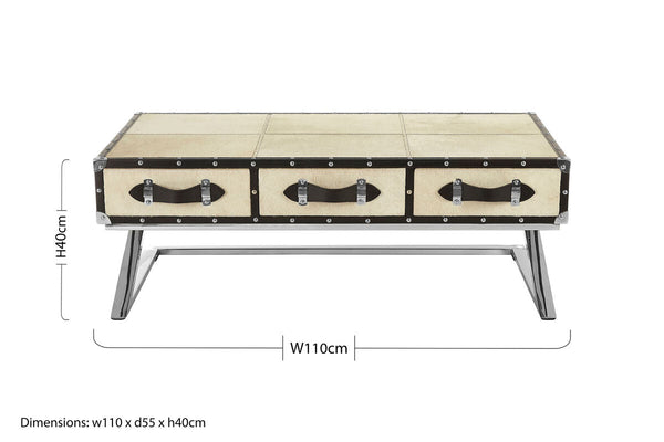 Mango Wood Three-Drawer Coffee Table with Leather Handles Black Trim and Stud Detailing | Kensington Townhouse