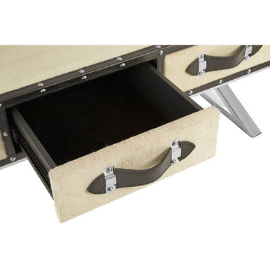 Mango Wood Three-Drawer Coffee Table with Leather Handles Black Trim and Stud Detailing | Kensington Townhouse