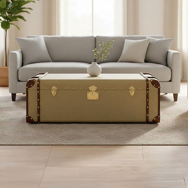 Columbus Natural Canvas Trunk Style Coffee Table with Drawers
