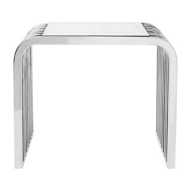 Vogue Clear Glass Side Table with Silver Finish Slatted Frame