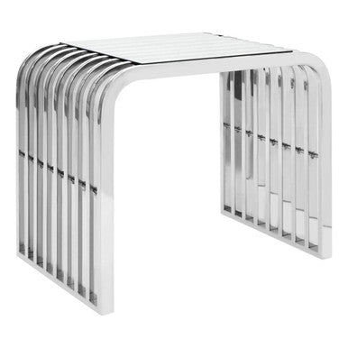 Vogue Clear Glass Side Table with Silver Finish Slatted Frame