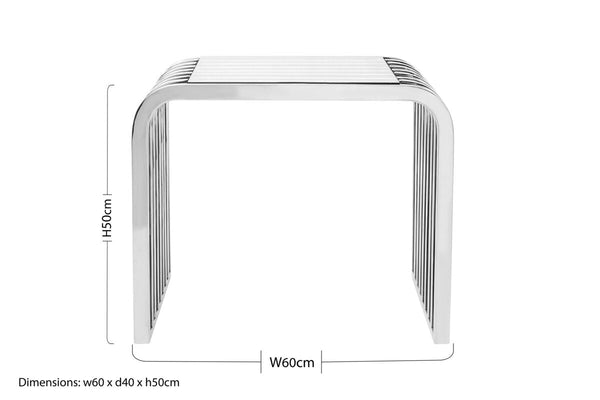 Vogue Clear Glass Side Table with Silver Finish Slatted Frame