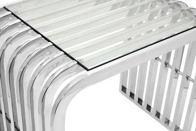 Vogue Clear Glass Side Table with Silver Finish Slatted Frame