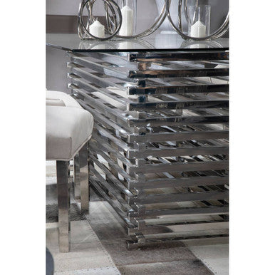 Silver Dining Table with Clear Tempered Glass Top | Vogue