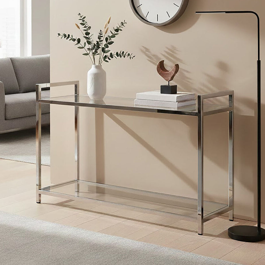 Vogue Clear Glass 2 Tier Console Table with Silver Finish Frame
