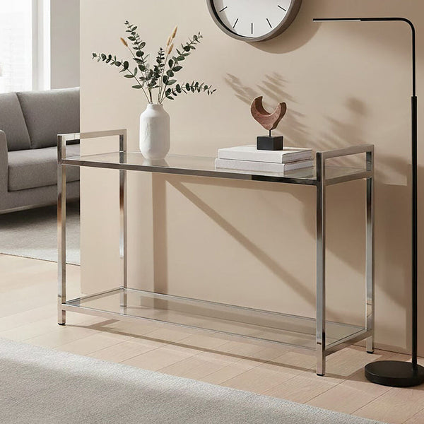 Vogue Clear Glass 2 Tier Console Table with Silver Finish Frame