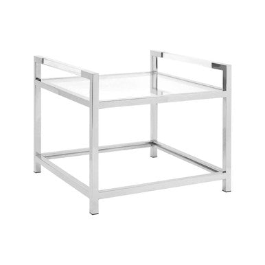 Silver Two Tier Square End Table with Glass Top | Vogue