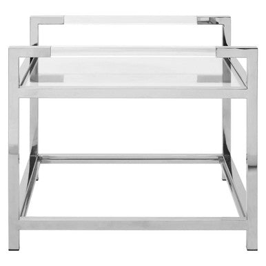 Silver Two Tier Square End Table with Glass Top | Vogue