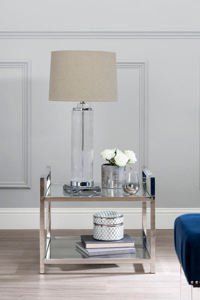 Silver Two Tier Square End Table with Glass Top | Vogue
