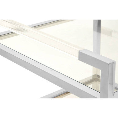 Silver Two Tier Square End Table with Glass Top | Vogue