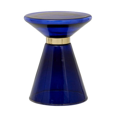 Martini Blue Glass Side Table with Gold Finish Ring