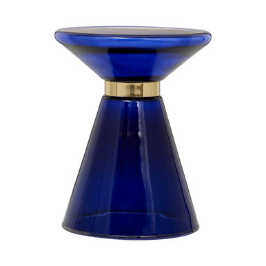Martini Blue Glass Side Table with Gold Finish Ring