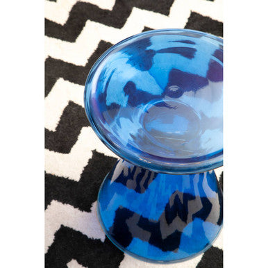 Martini Blue Glass Side Table with Gold Finish Ring