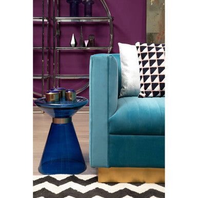 Martini Blue Glass Side Table with Gold Finish Ring