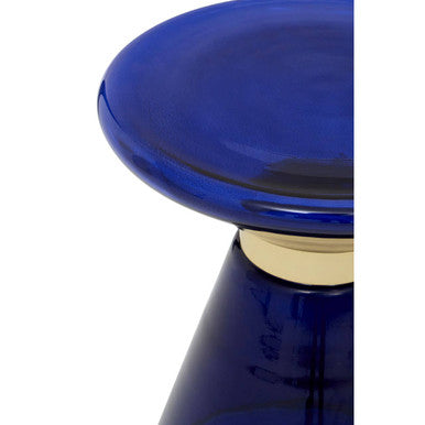 Martini Blue Glass Side Table with Gold Finish Ring