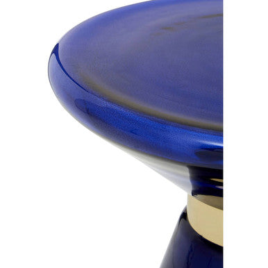 Martini Blue Glass Side Table with Gold Finish Ring