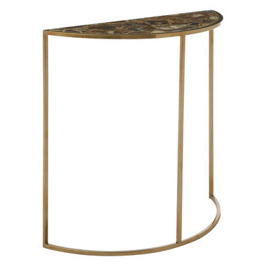 Vita Black Agate Half Moon Console Table with Gold Finish Frame