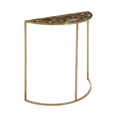 Vita Black Agate Half Moon Console Table with Gold Finish Frame