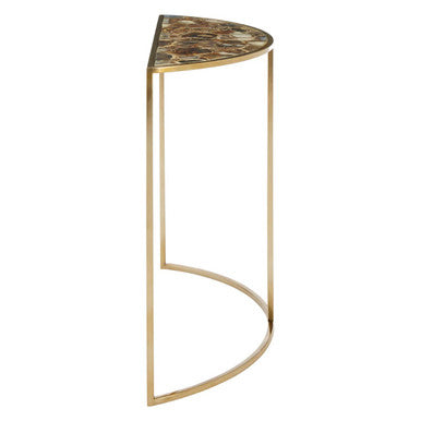 Vita Black Agate Half Moon Console Table with Gold Finish Frame