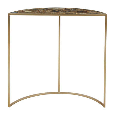Vita Black Agate Half Moon Console Table with Gold Finish Frame