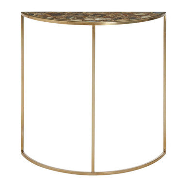 Vita Black Agate Half Moon Console Table with Gold Finish Frame