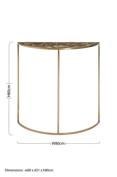Vita Black Agate Half Moon Console Table with Gold Finish Frame