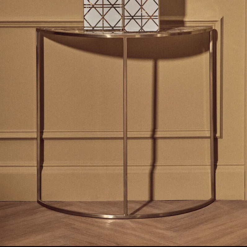 Vita Black Agate Half Moon Console Table with Gold Finish Frame