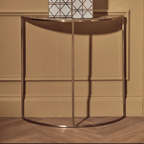 Vita Black Agate Half Moon Console Table with Gold Finish Frame
