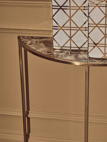 Vita Black Agate Half Moon Console Table with Gold Finish Frame