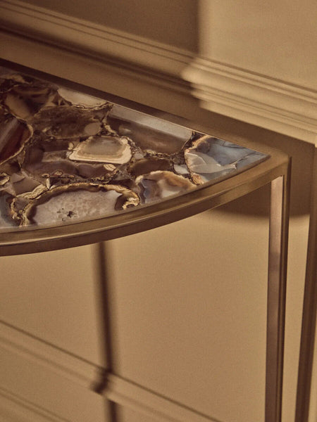 Vita Black Agate Half Moon Console Table with Gold Finish Frame