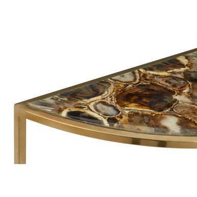 Vita Black Agate Half Moon Console Table with Gold Finish Frame