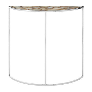 Vita White Agate Half Moon Console Table with Silver Finish Frame