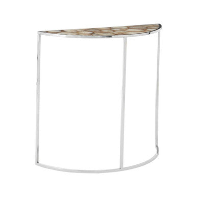 Vita White Agate Half Moon Console Table with Silver Finish Frame